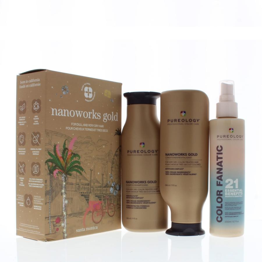 Pureology Nanoworks Gold 3 Piece Kit (Includes: Shampoo 9oz Conditioner 9oz Color Fanatic 21 Leave-In Spray 6.7oz)