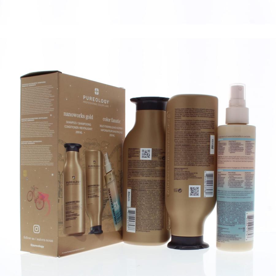 Pureology Nanoworks Gold 3 Piece Kit (Includes: Shampoo 9oz Conditioner 9oz Color Fanatic 21 Leave-In Spray 6.7oz)