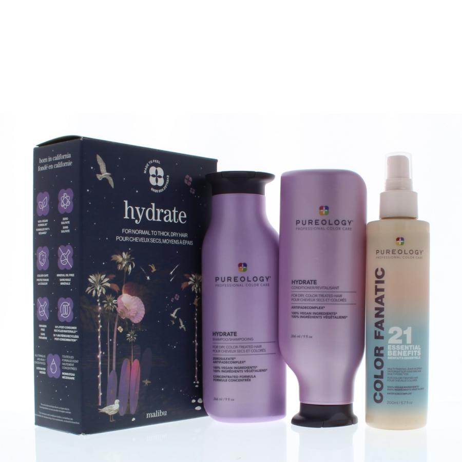 Pureology Hydrate 3 Piece Kit (Includes: Shampoo 9oz Conditioner 9oz Color Fanatic 21 Leave-In Spray 6.7oz)