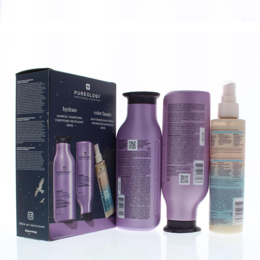 Pureology Hydrate 3 Piece Kit (Includes: Shampoo 9oz Conditioner 9oz Color Fanatic 21 Leave-In Spray 6.7oz)