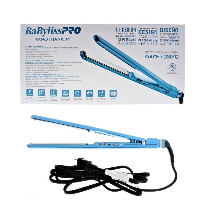BaBylissPRO Nano Titanium 1"/25mm Ultra-Thin Flat Iron Blue