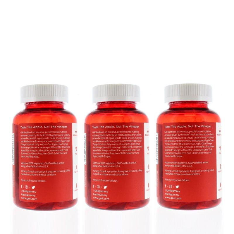 Goli Nutrition Apple Cider Vinager Gummies 60ct (3 Pack)