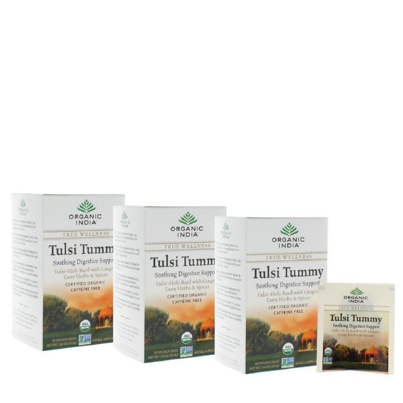 Organic India Tulsi Tummy Net Wt. 1.14oz/32.4g Each (54 Infusion Bags) 3-Pack