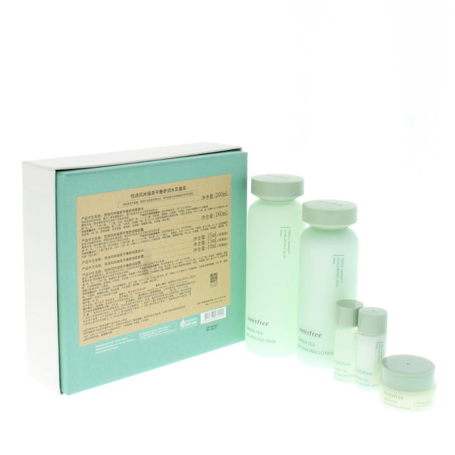 Innisfree Green Tea Balancing Skin Care 5 Piece Set (Green Tea Balancing Skin 200ml Green Tea Balancing Lotion 160ml Green Tea Balancing Skin 15ml Green Tea Balancing Lotion 15ml Green Tea Balancing Cream 10ml)