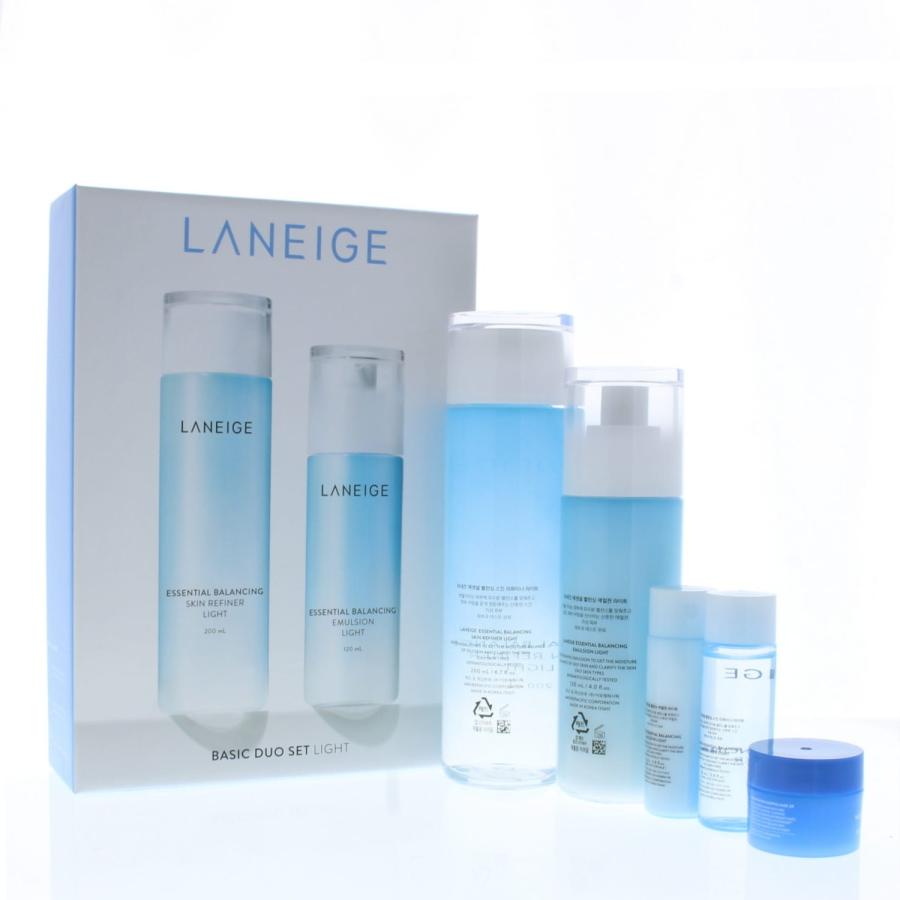 Laneige Basic Duo Set Light (Set Includes: Essentialbalancing Skin Refiner Light 200ml Essentail Balancing Emulsion Light 120ml Water Bank Hydro Cream Ex 10ml Water Sleeping Mask 15ml Water Bank Hydro Essence 5ml)