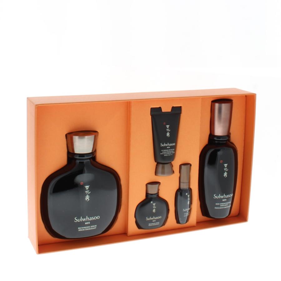Sulwhasoo Men Daily Routine Skincare 5 Piece Set (Men Recharging Serum 140ml + 15ml Men Skin Strengthening Emulsion 90ml + 8ml Men UV Defense Protector 15ml)