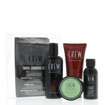 American Crew Travel Grooming Kit 4 Piece (3-In-1 3.3oz Firm Hold Styling Gel 3.3oz Forming Cream 1.75oz Moisturizing Shave Cream 1.7oz)