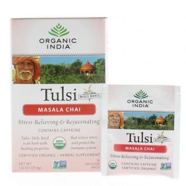 Organic India Tulsi Masala Chai Net Wt. 1.33oz/37.8g (18 Infusion Bags)