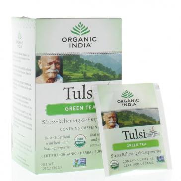 Organic India Tulsi Green Tea Net Wt. 1.21oz/34.2g (18 Infusion Bags)