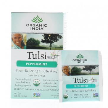 Organic India Tulsi Peppermint Net Wt. 1.08oz/30.6g (18 Infusion Bags)