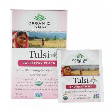 Organic India Tulsi Raspberry Peach Net Wt. 1.21oz/34.2g (18 Infusion Bags)